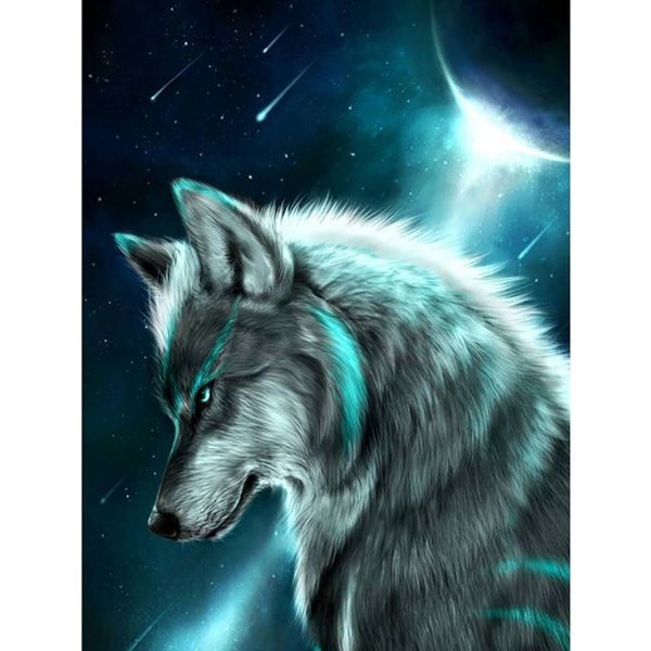 Diamond Dot Painting With Frame - Wolf In Galaxy