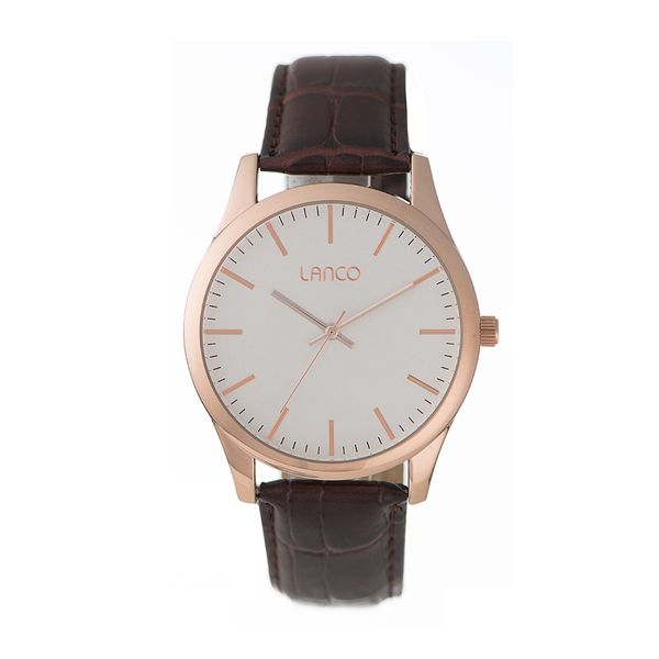 Lanco Matte Silver Dial with Rosegold 42mm Case and Brown Strap
