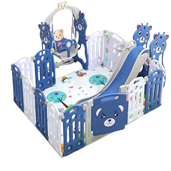 Children Playground Set With Safety Fences - Blue