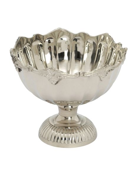 Decorative Round Flower Bowl on Foot with Border - Silver Plated
