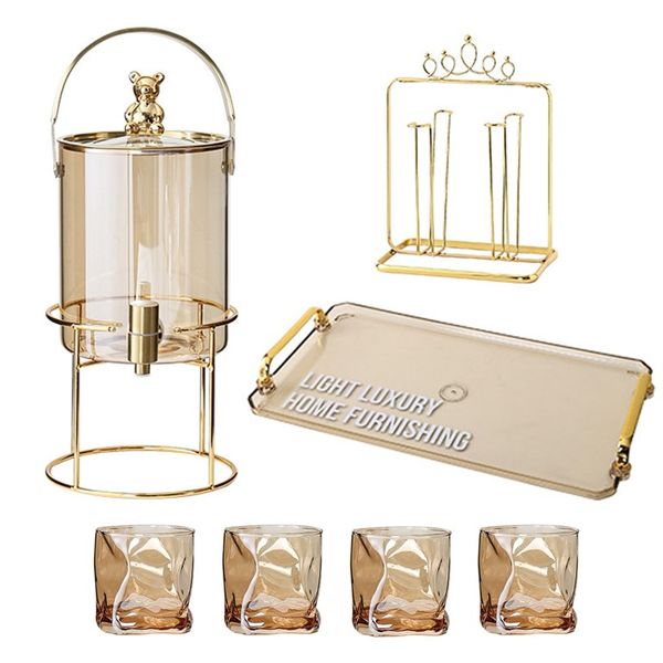 Deluxe Amber Gold Teddy Beverage Dispenser Serving Set