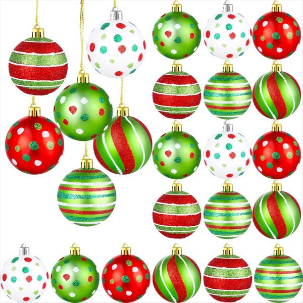 24 Pcs Christmas Tree Ball Ornaments 2.4 Inch Glittering Plastic Hanging De