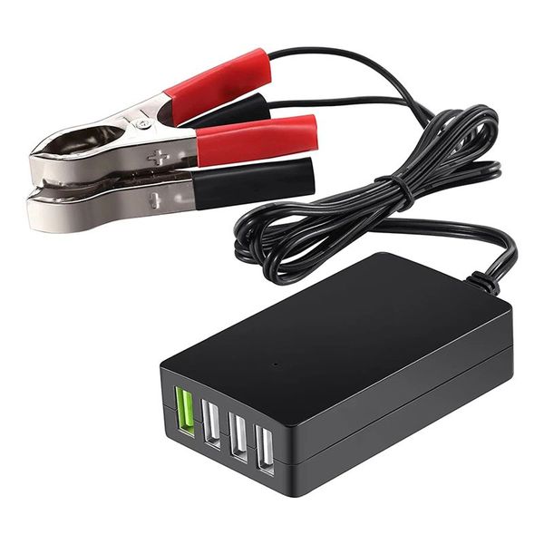 Portable DC with Battery Clip, 12V/24V To 5V 4-Port USB Charger Multiport