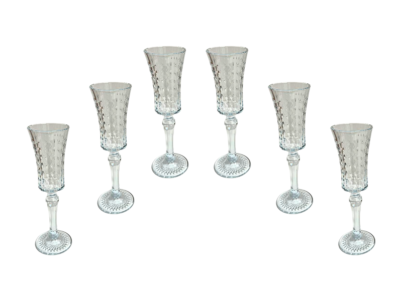 Crystal Vintage Clear Champagne Glasses - Diamond Shape - Set of 6