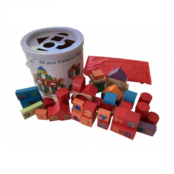 50 Piece Colorful Wooden Building Blocks