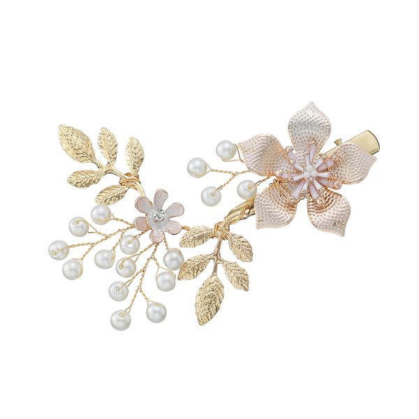 Olive Tree-Faux Pearl/Crystal/Metal Flower Leaf Hair Clip 06-Bridal/Formal