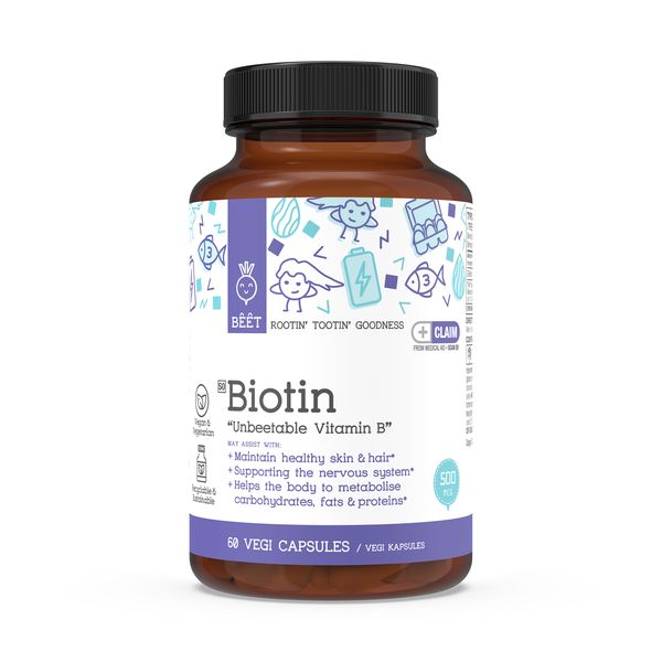 Biotin 500mcg (D-Biotin) Supplement Vegan 60 Vegi Capsules