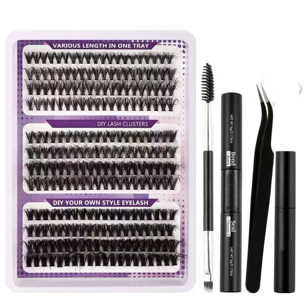240 Pieces Thick Cluster Eyelash Extensions 10-16mm DIY False Eyelashes Set