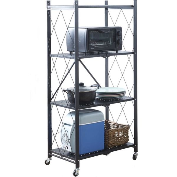 Storage Rack Shelf Foldable 4 Tier Metal Organizer Trolley Multifucntional