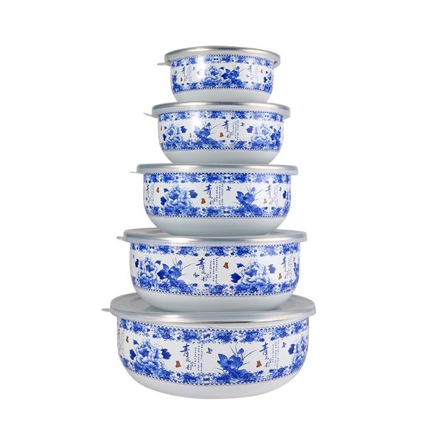 Kitchen Multi Purpose Enamel Stackable Bowls With Lids Set Of 5 Jumbo Pack