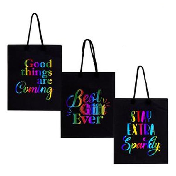 Gift Bag Paper Large English Words Black - 25cm x 32cm (3 Pack)