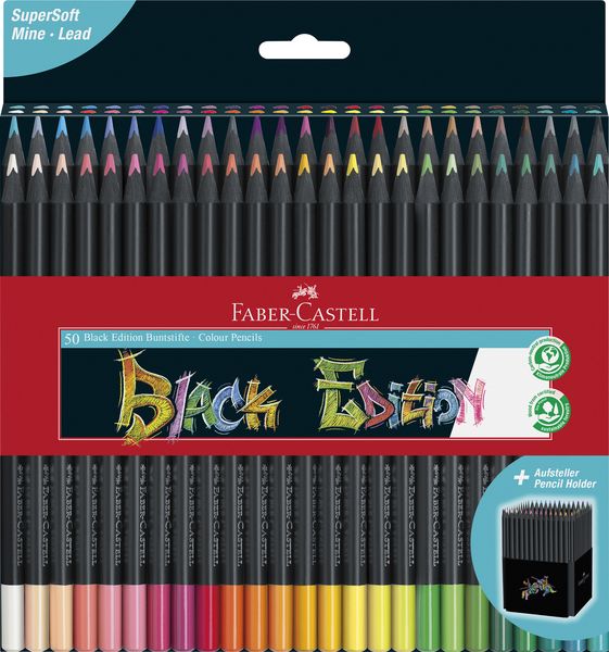 Black Edition , Supersoft lead, colour pencils -Box Wallet 50 with holder