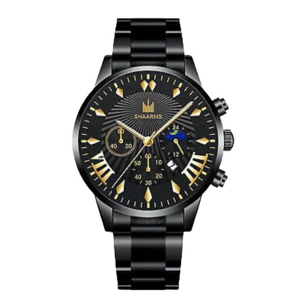 Luxury Men'S Black Stainless Steel Watch Montre Homme Date Calendar