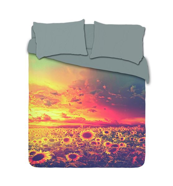 Imaginate Decor - 3D Sunflower Field &amp; Sun Set Duvet Cover Set.