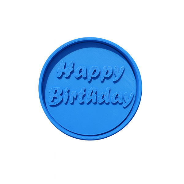 Happy Birthday Fondant Stamp - 3D Printed - Blue - 6 cm