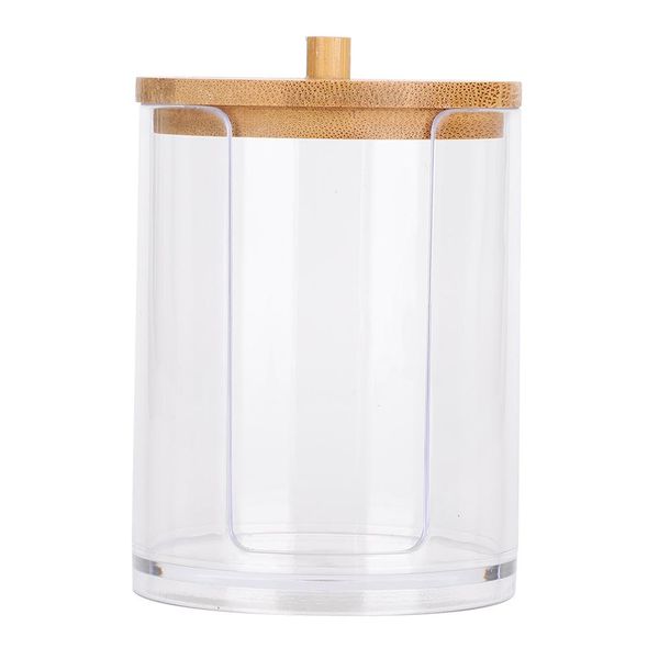 Transparent Spice Bottle with Bamboo Lid Short Cylinder Side Opening