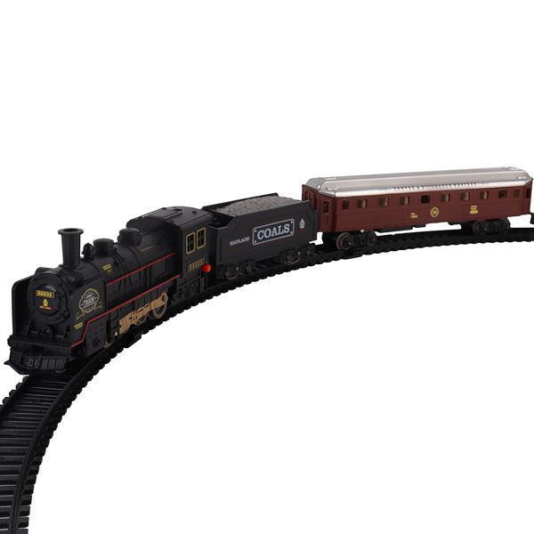 Classic Model Train Set w/ Light &amp; Sound, Locomotive, Cargo Cars &amp; Tracks