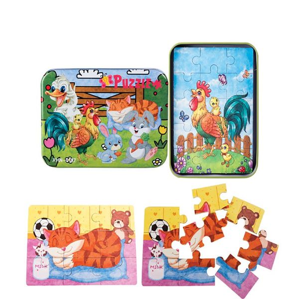 Bulk Pack x 3 Puzzle Wooden In Tin Box 17x12cm 4 Puzzles per Box