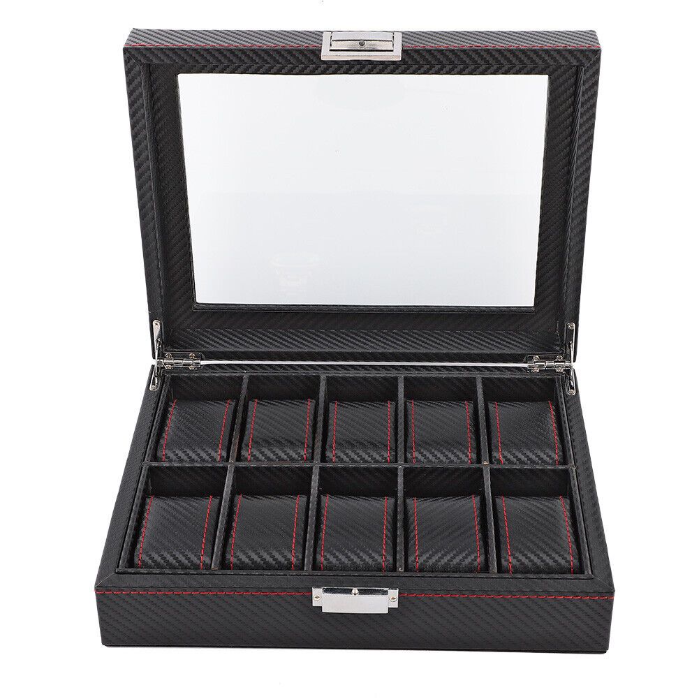 Carbon Fiber Watch Box Display Storage Organizer Case 10 Slots Buy