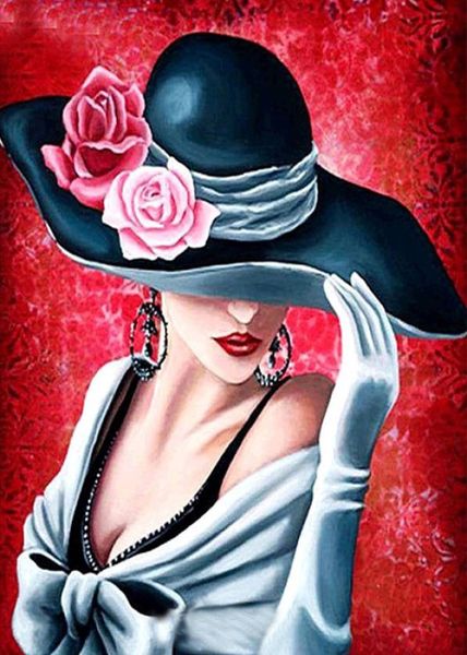 Diamond Painting DIY Full Drill - Women in black hat 50x70cm