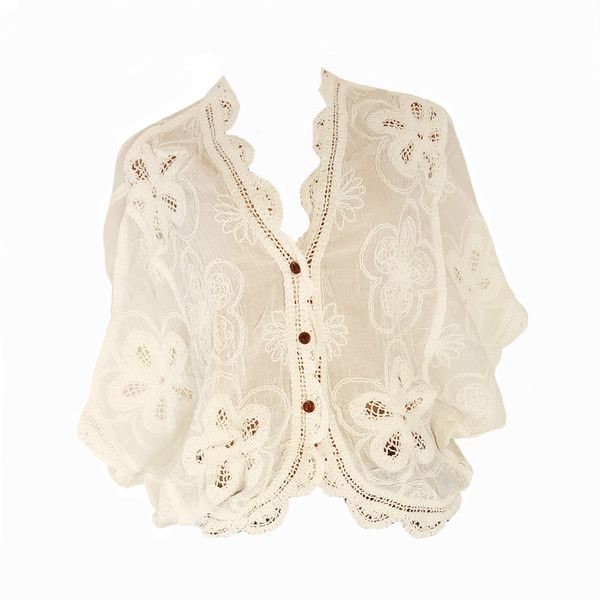 Ladies White Embroided Blouse With Buttons