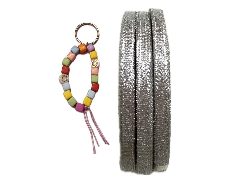 BEAD COOL Metallic Silver Ribbon-6mm width 60 meters - Wrapping+1 Key Ring