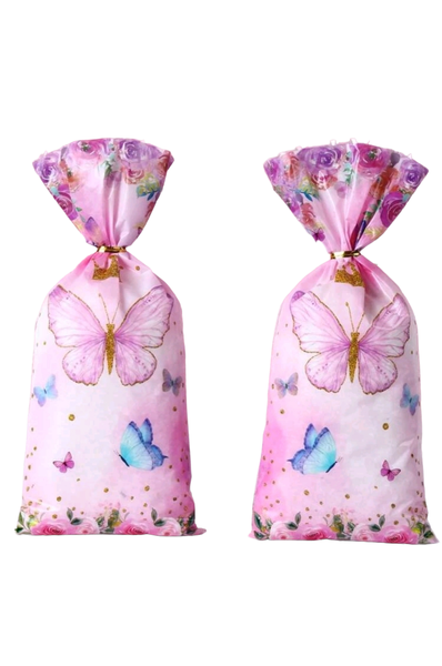 Party Favor Bags With Twist Tie - Pink Butterfly Theme (Set of 25)