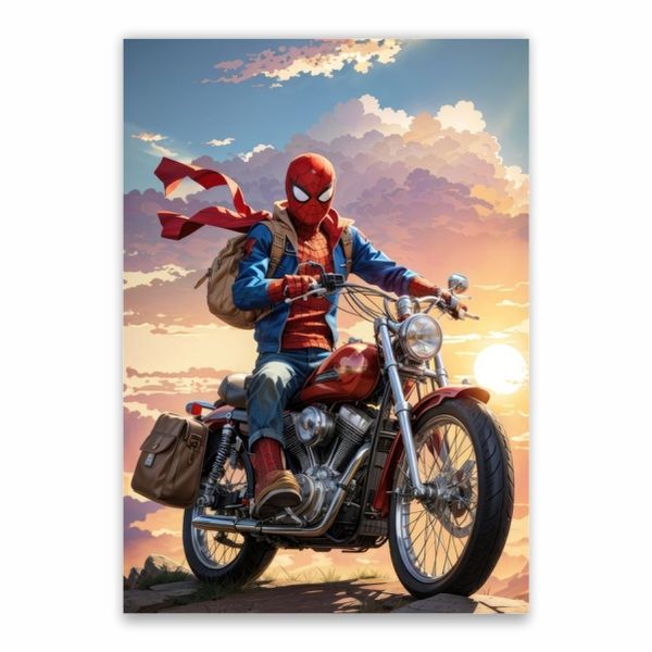 Spider-Man On A Motorbike Poster - A1