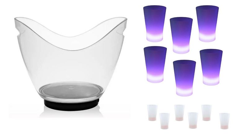 7L Bluetooth Ice Bucket - (6) 350ml Glow Up Cups &amp; (6) 35ml Shooter Cups