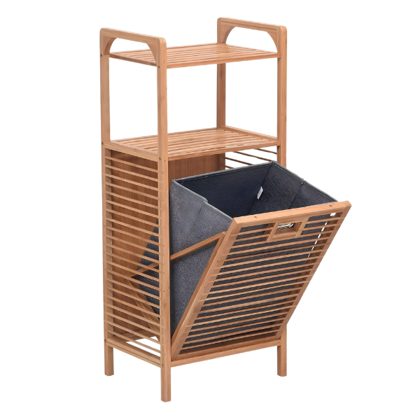 Wooden Multifunctional Storage Rack with Removable Fabric Basket - Grey