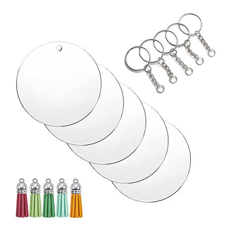 5cm Clear Acrylic Blank Round Keyring Tassel Kit