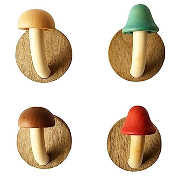Fun Wooden Mushroom Coat Hook, Non-Perforated Solid Wood Hook