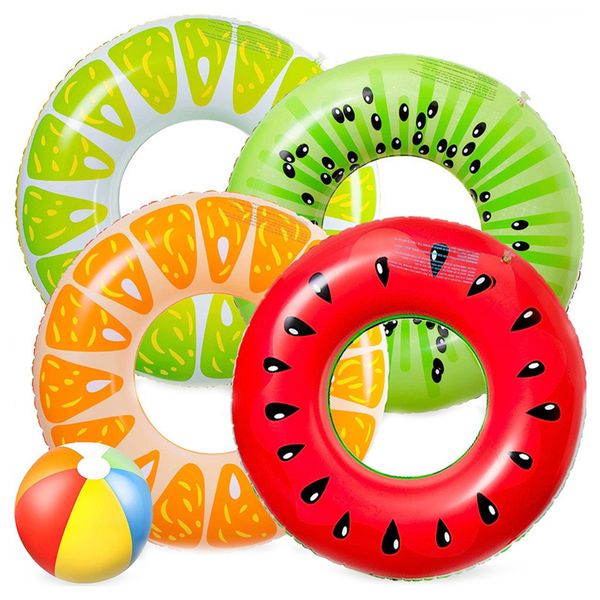 5 Pack Fruit Swim Ring &amp; Beach Ball , 75cm Inflatable Pool Floats Set