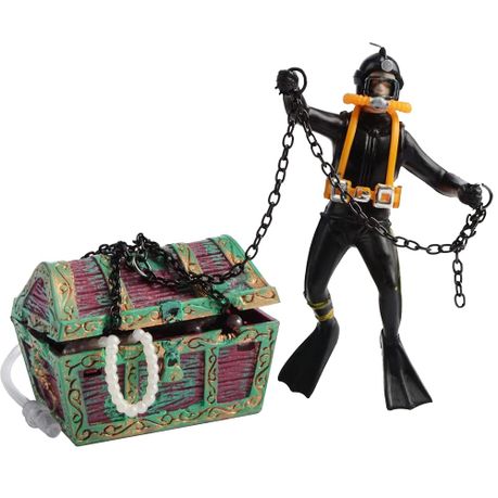Floating Diver Aquarium Decoration with Moving Treasure Chest Image