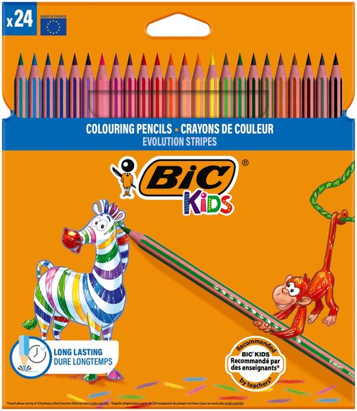 BIC Evolution Stripes - 24 Colouring Pencils for Kids, Students &amp; Teachers