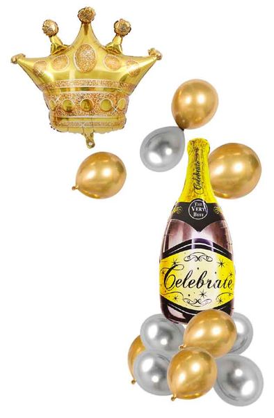 12 Pieces Champagne &amp; Crown Foil Balloons | Birthday Decorations