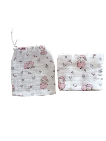 Little Leila - Pink Little Lamb Blanket - Muslin Blanket