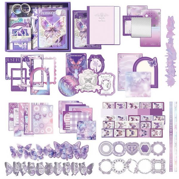 PEISKOS 163pcs Silver Foil DIY Journal Scrapbooks Art Craft Stationery Kit