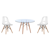 3 Piece Glass Table and Clear Wooden Leg Chairs