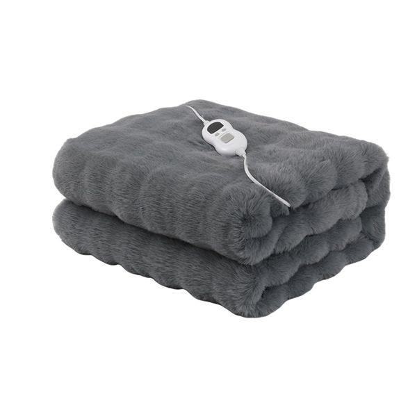 Luxury Heated Electric Throw Blanket - Soft Faux Rabbit Fur - Grey