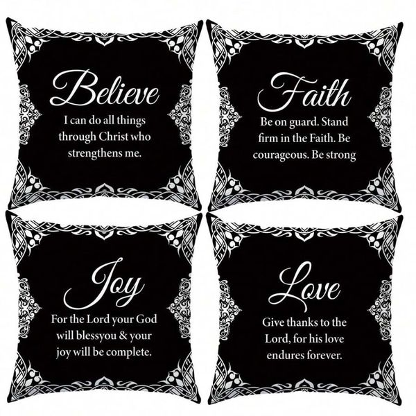 Elegant Bible Verse Pillow Cover Set (4 Piece)