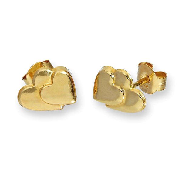 Broadway Jewellers - 9ct Yellow Gold Double Heart Stud Earrings