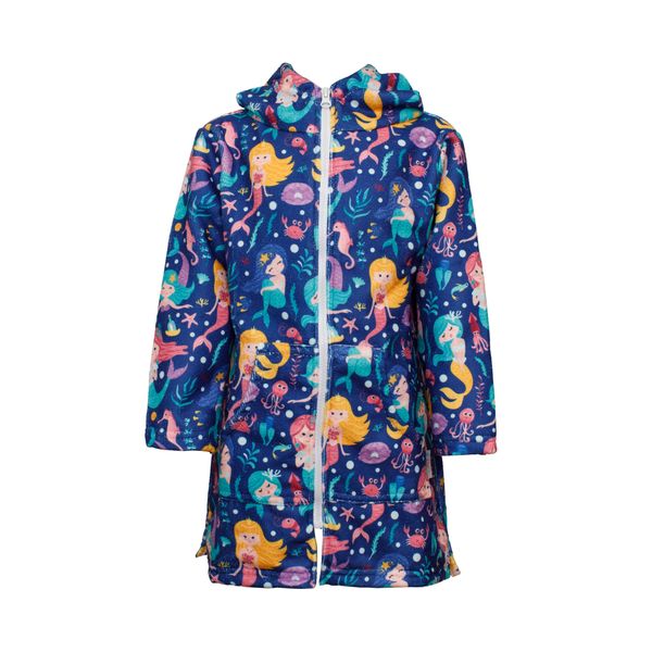 Kids Hooded Beach Towel, Full Zip, Long Sleeves Mermaids