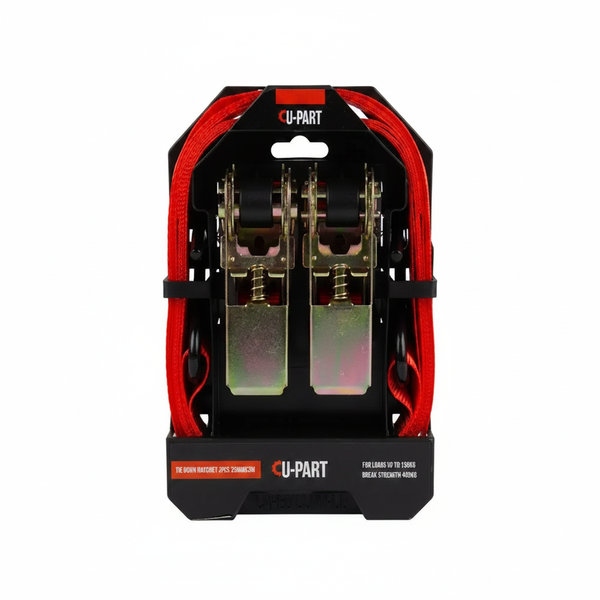 U-Part - Tie Down Ratchet Straps - 25mm x 3m - 136kg Capacity - 2 Pieces