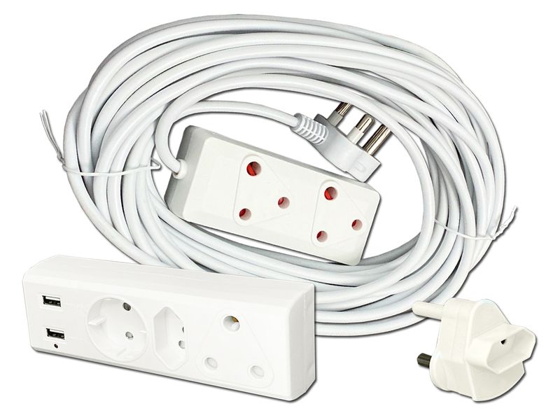 Everlotus Extension Cord 15M Bundle With 3 Way USB Multiplug And 1 Adapter