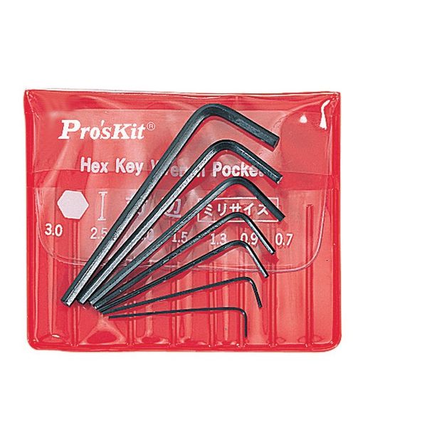 Prokit 8PK-022 7-Piece Miniature L-Shaped Hex Key Wrench Set (0.7mm to 3mm)