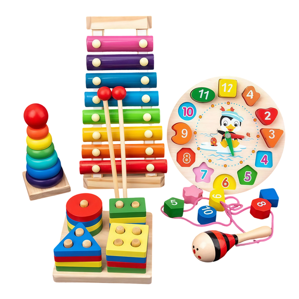 Educational Toy 5 Set Wooden, Geometric Stacker, Stacking Toy, Kid Brain