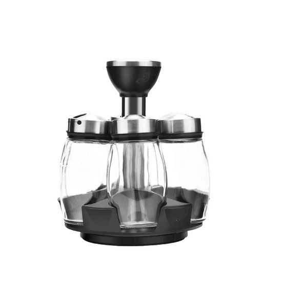 CTS - 6 Piece/ Set Glass Spice Jar 360 Rotating Seasoning Box