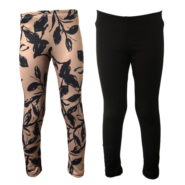 Kids-Full-Length Leggings White Leaves &amp; White