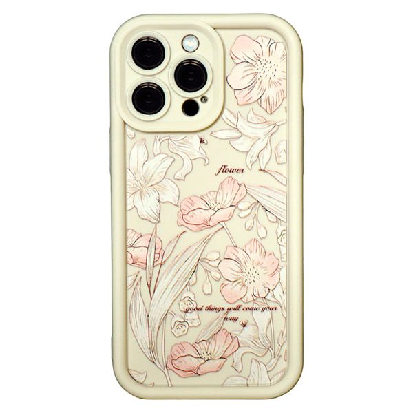 Beige - Phone Case with Neutral Floral - Iphone 15 Pro Max